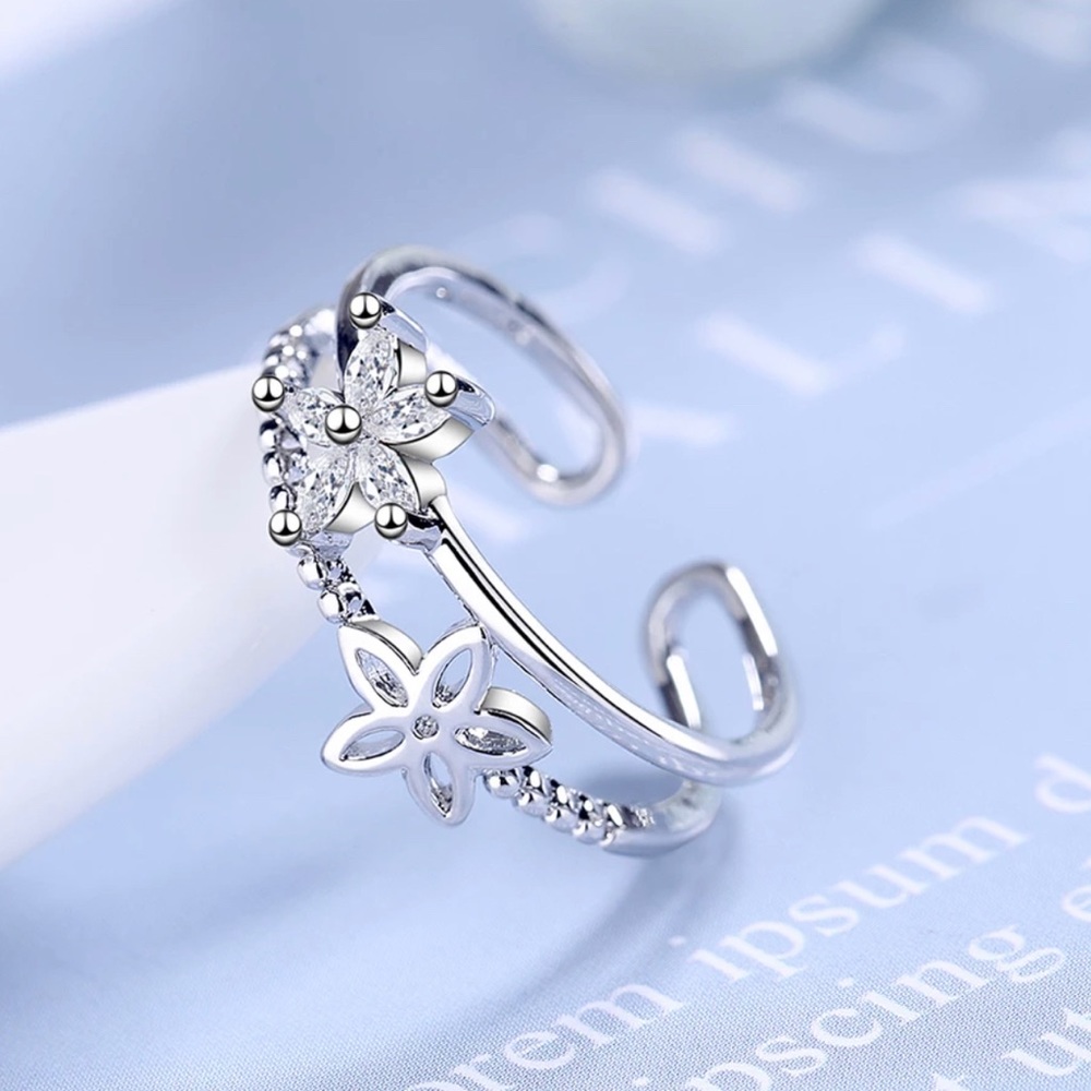 925 Sterling Silver Layered Flower Ring
